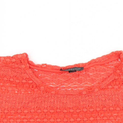Topshop Womens Orange Viscose Cropped Blouse Size 10 Round Neck