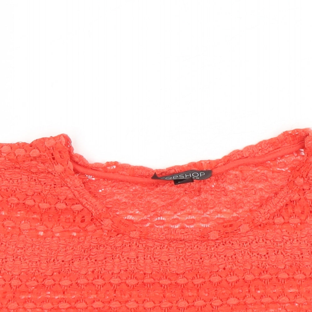 Topshop Womens Orange Viscose Cropped Blouse Size 10 Round Neck