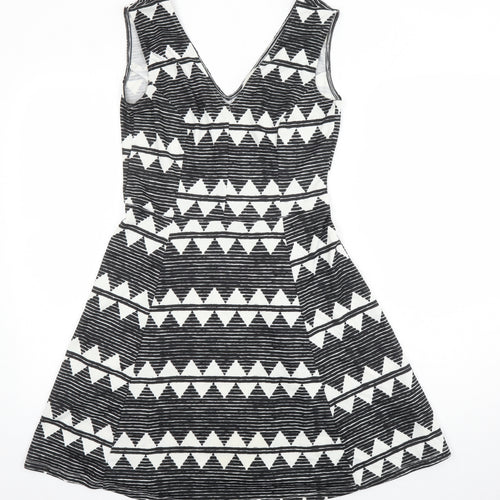 H&M Womens Multicoloured Geometric Polyester A-Line Size M V-Neck