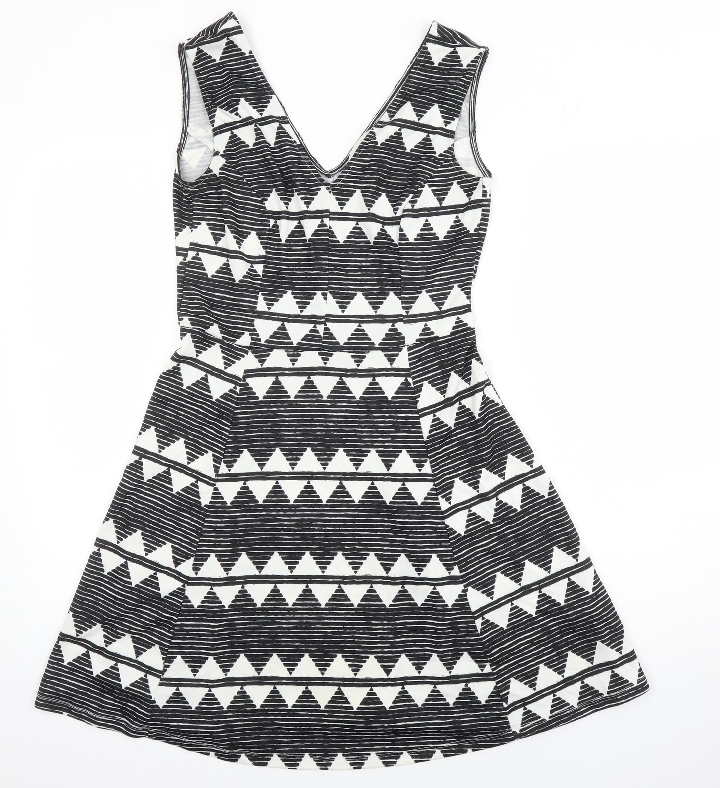 H&M Womens Multicoloured Geometric Polyester A-Line Size M V-Neck