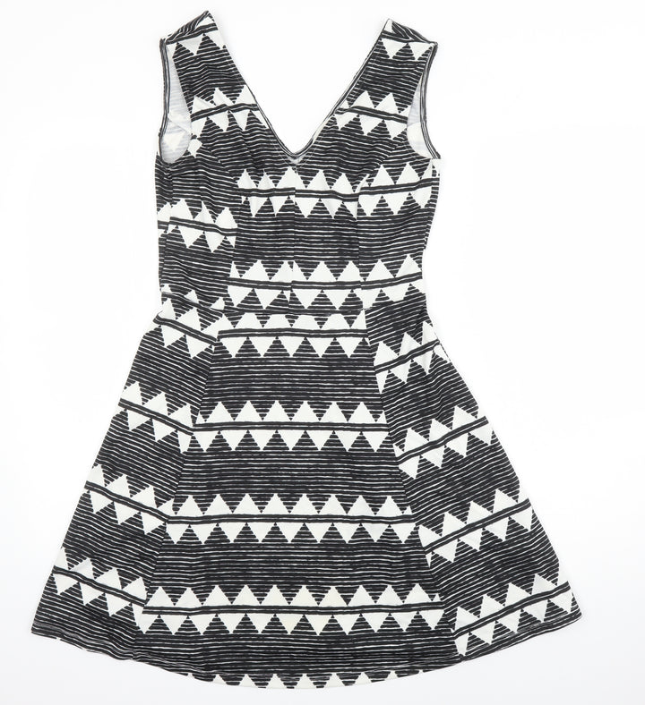 H&M Womens Multicoloured Geometric Polyester A-Line Size M V-Neck
