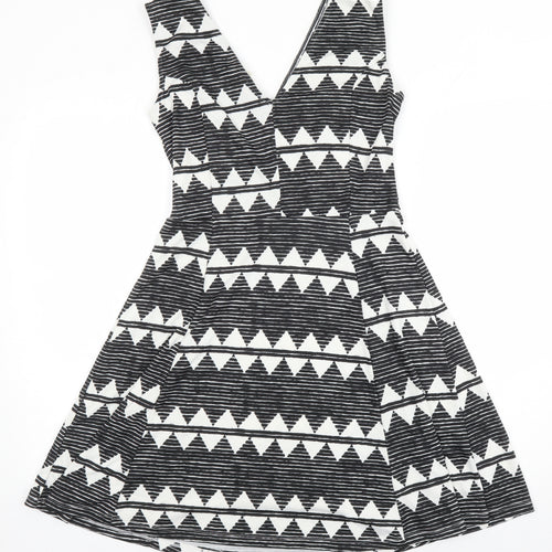 H&M Womens Multicoloured Geometric Polyester A-Line Size M V-Neck