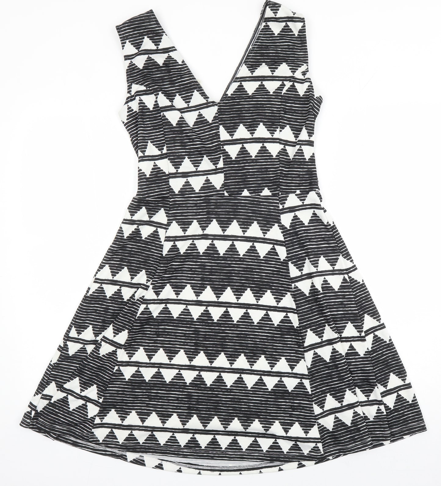 H&M Womens Multicoloured Geometric Polyester A-Line Size M V-Neck