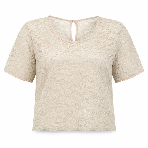 Topshop Womens Beige Nylon Cropped Blouse Size 10 Round Neck