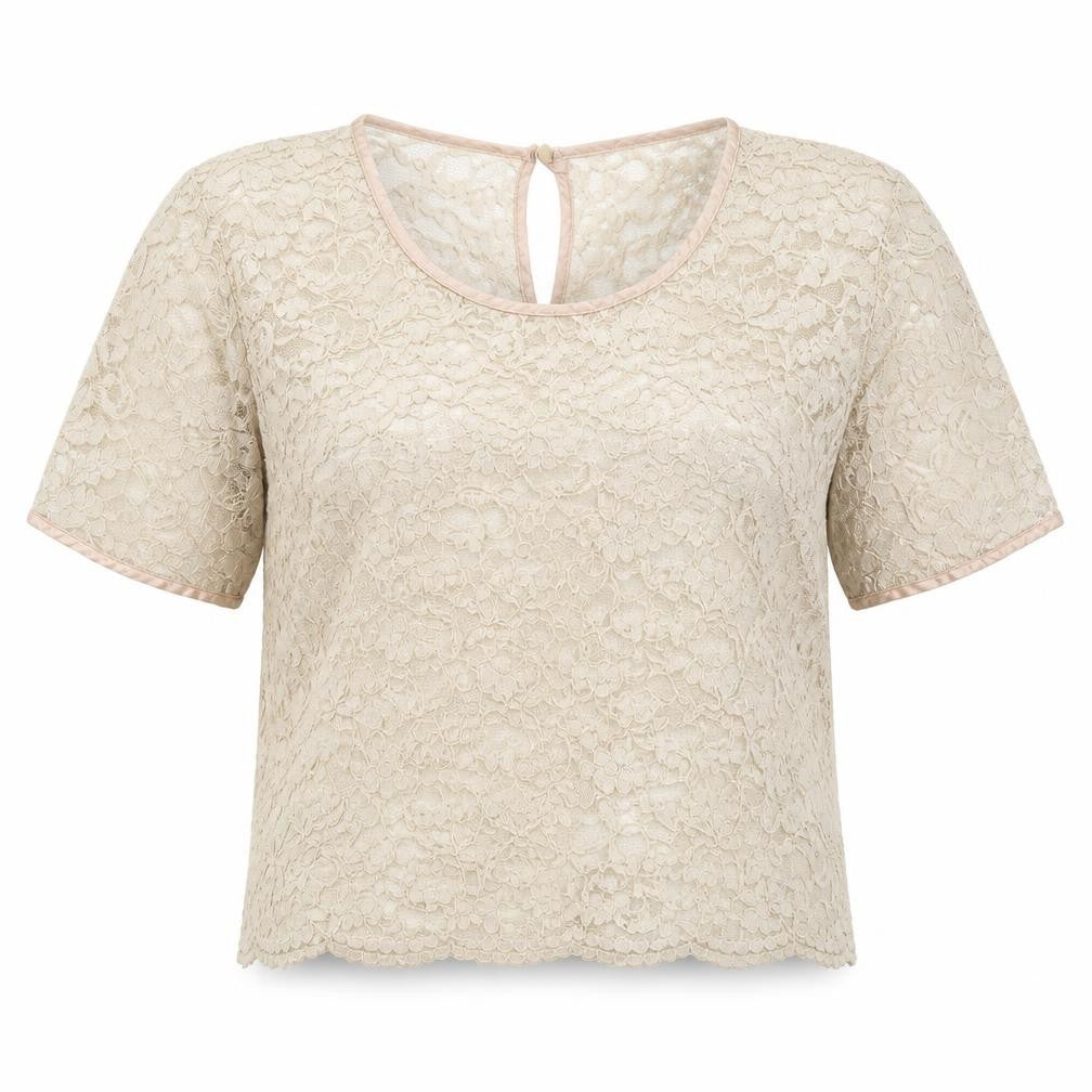 Topshop Womens Beige Nylon Cropped Blouse Size 10 Round Neck