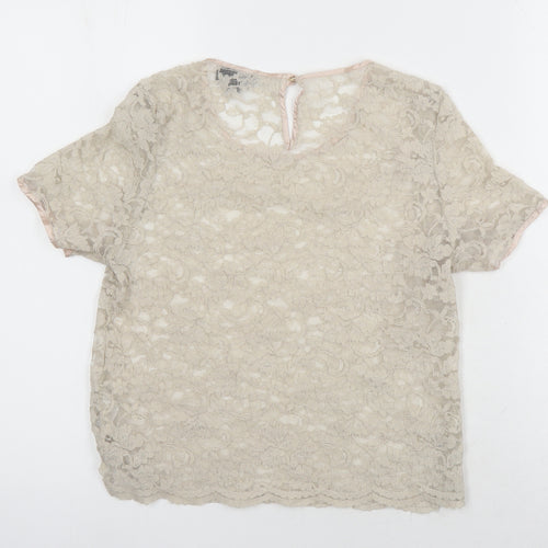 Topshop Womens Beige Nylon Cropped Blouse Size 10 Round Neck
