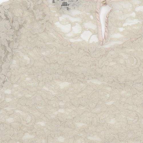 Topshop Womens Beige Nylon Cropped Blouse Size 10 Round Neck