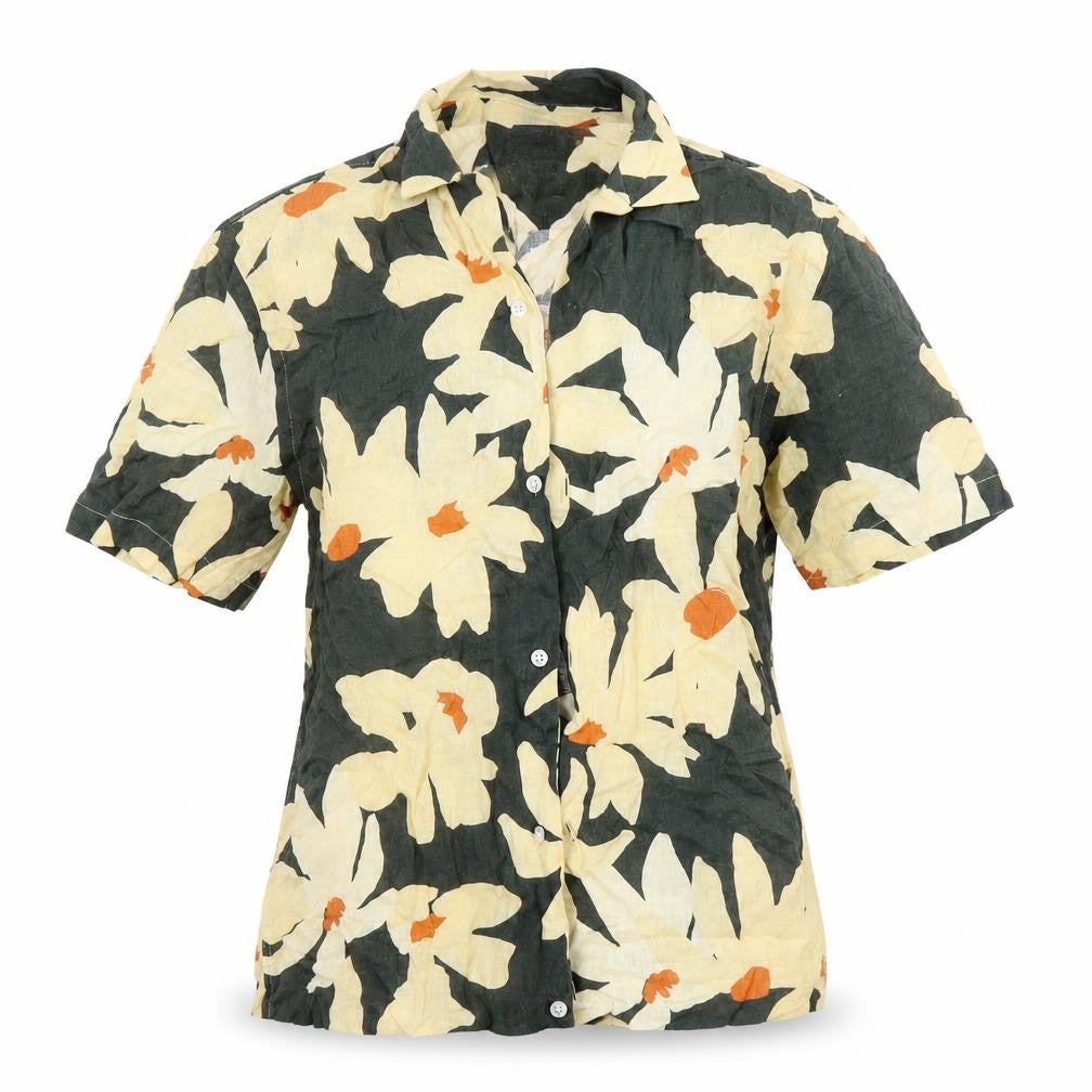 Front view of Zara women’s multicoloured floral viscose tunic blouse, size S, collared
