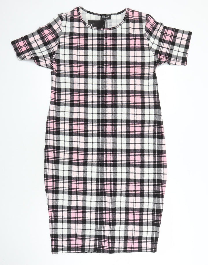 Kaaya Womens Multicoloured Check Polyester Pencil Dress Size 22 Round Neck