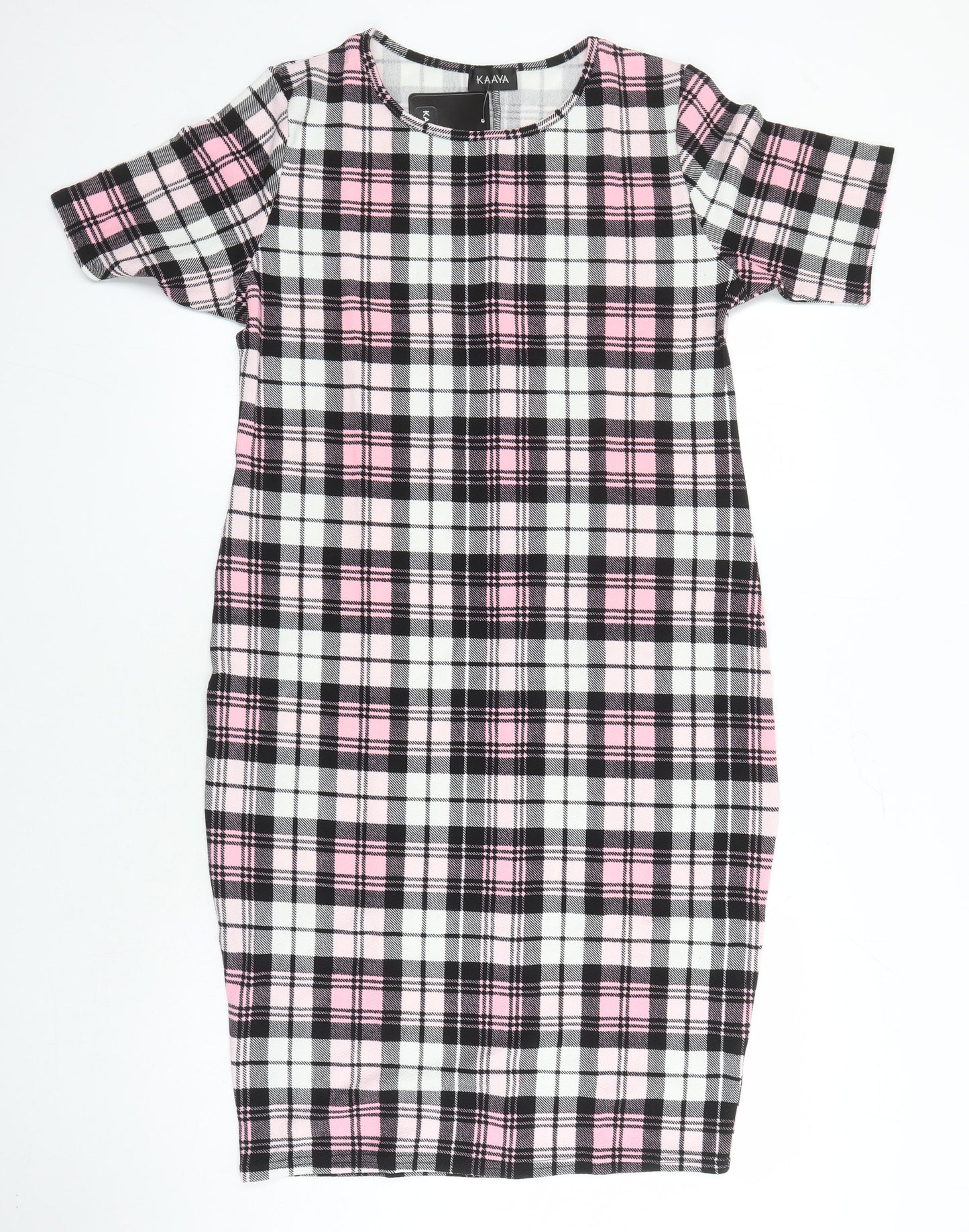 Kaaya Womens Multicoloured Check Polyester Pencil Dress Size 24 Round Neck