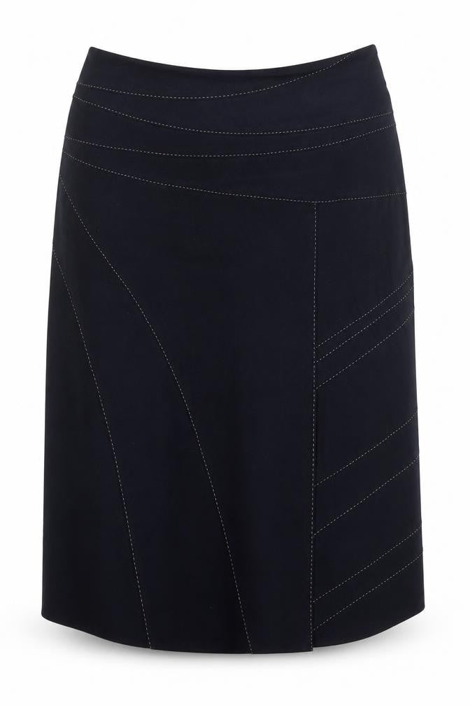 Front view of Alex & Co women’s blue polyester a-line skirt, size UK 16