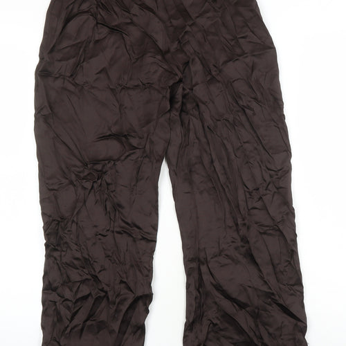 Zara Womens Brown Viscose Trousers Size XS L25 in Regular Zip - Lace Detail on bottom of legs