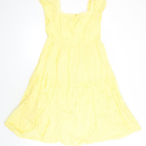 John Lewis Girls Yellow 100% Cotton A-Line Size 11 Years Square Neck