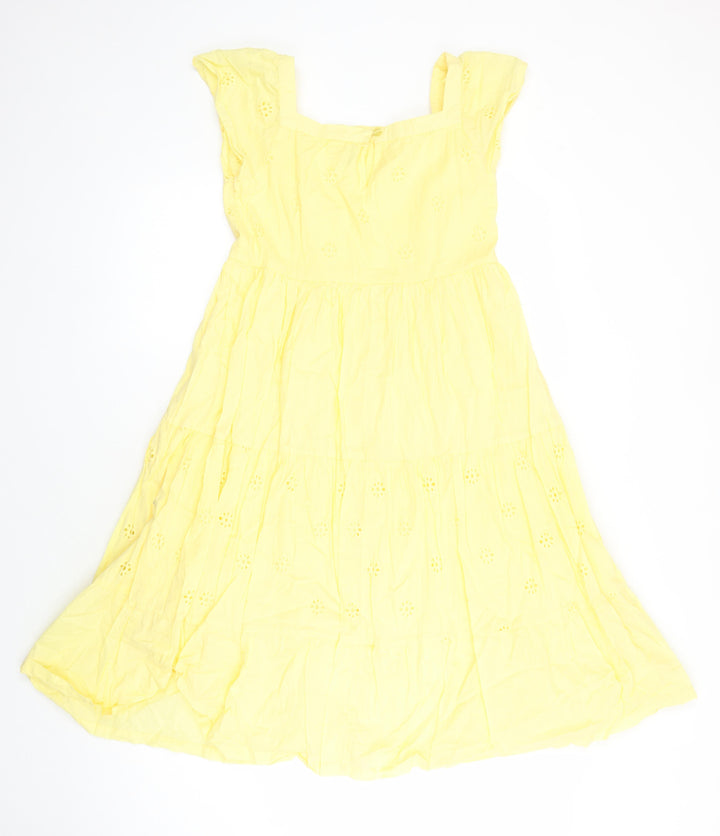 John Lewis Girls Yellow 100% Cotton A-Line Size 11 Years Square Neck