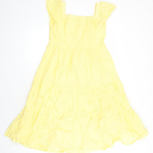 John Lewis Girls Yellow 100% Cotton A-Line Size 11 Years Square Neck