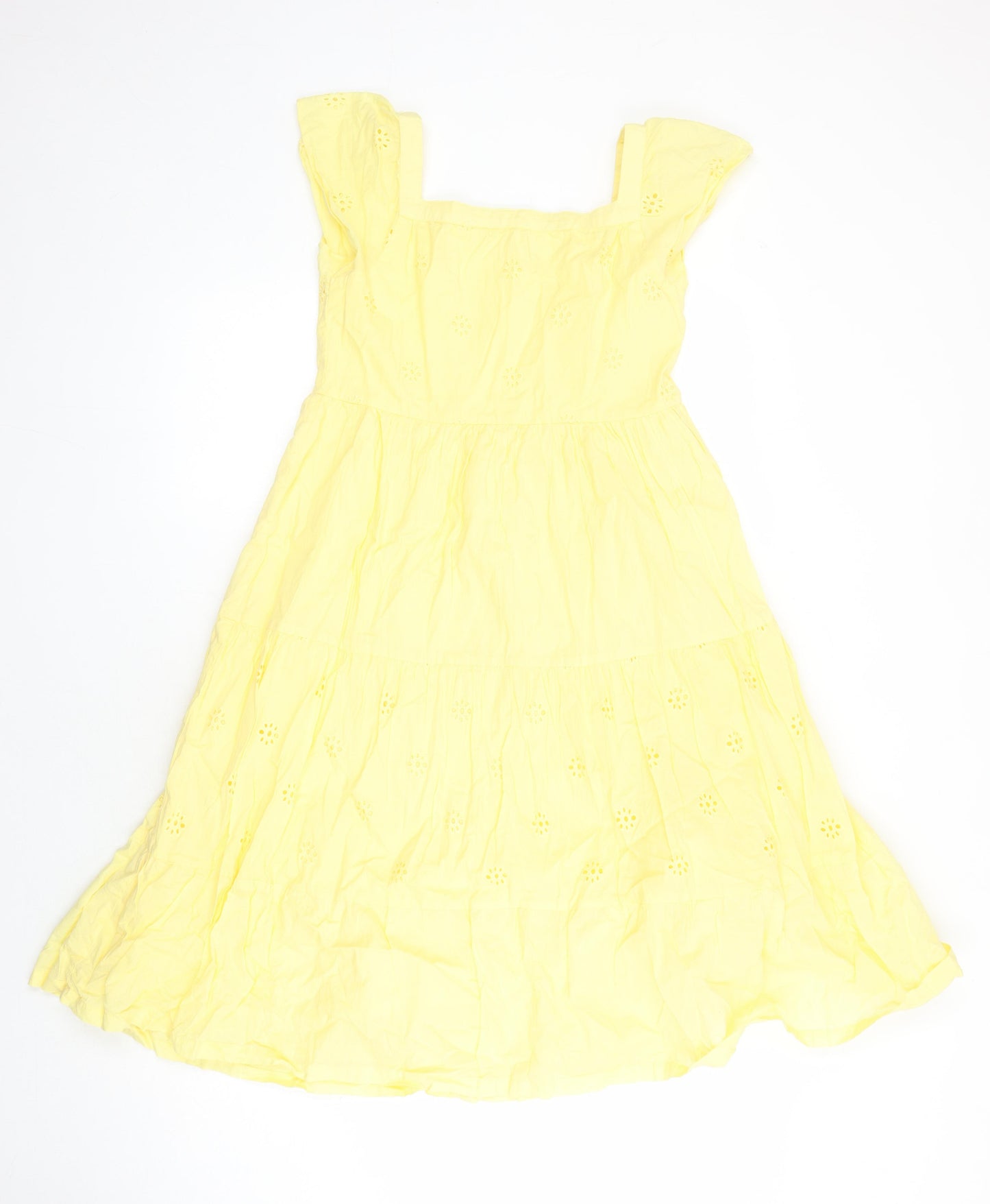 John Lewis Girls Yellow 100% Cotton A-Line Size 11 Years Square Neck