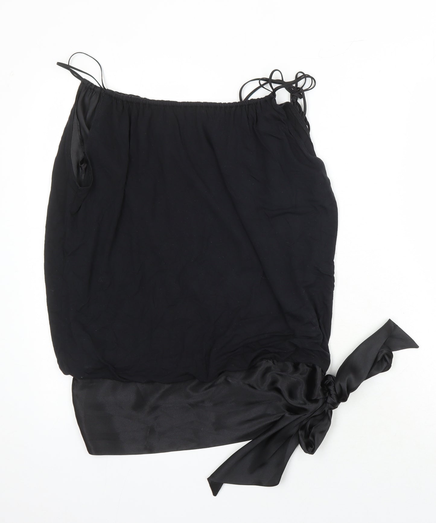 Oasis Womens Black Polyester Tunic Blouse Size 8 Scoop Neck - Bow Detail