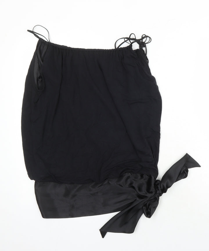 Oasis Womens Black Polyester Tunic Blouse Size 8 Scoop Neck - Bow Detail
