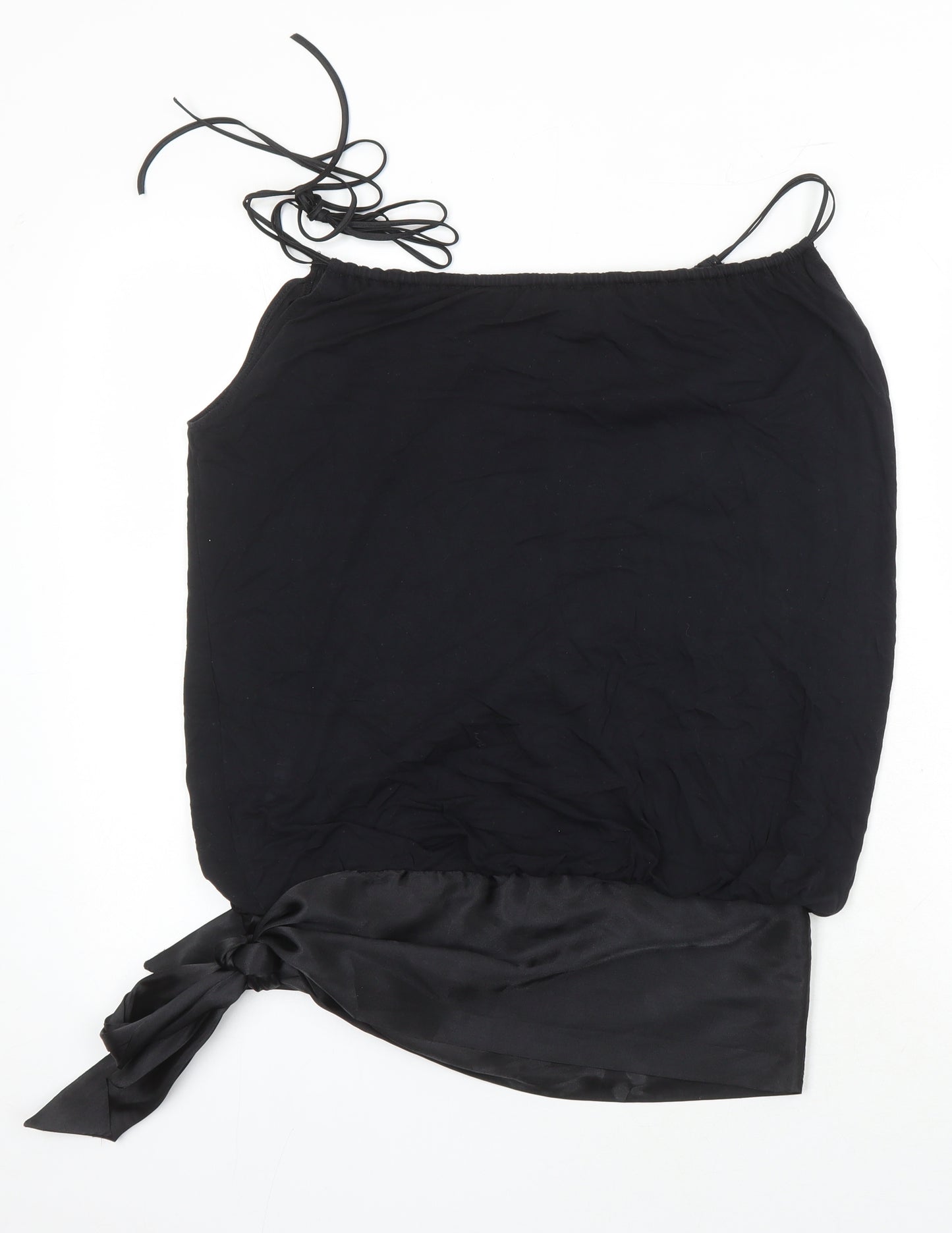Oasis Womens Black Polyester Tunic Blouse Size 8 Scoop Neck - Bow Detail
