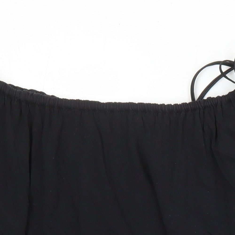 Oasis Womens Black Polyester Tunic Blouse Size 8 Scoop Neck - Bow Detail