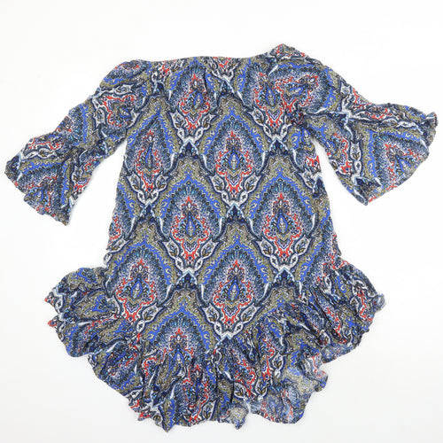 Vale Woman Womens Multicoloured Geometric Viscose Tunic Blouse Size S Round Neck