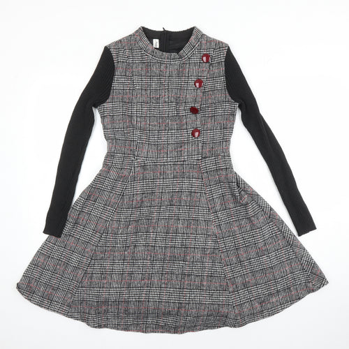 Duo Lamei Deiss Womens Multicoloured Check Polyester Blend A-Line Size S Round Neck