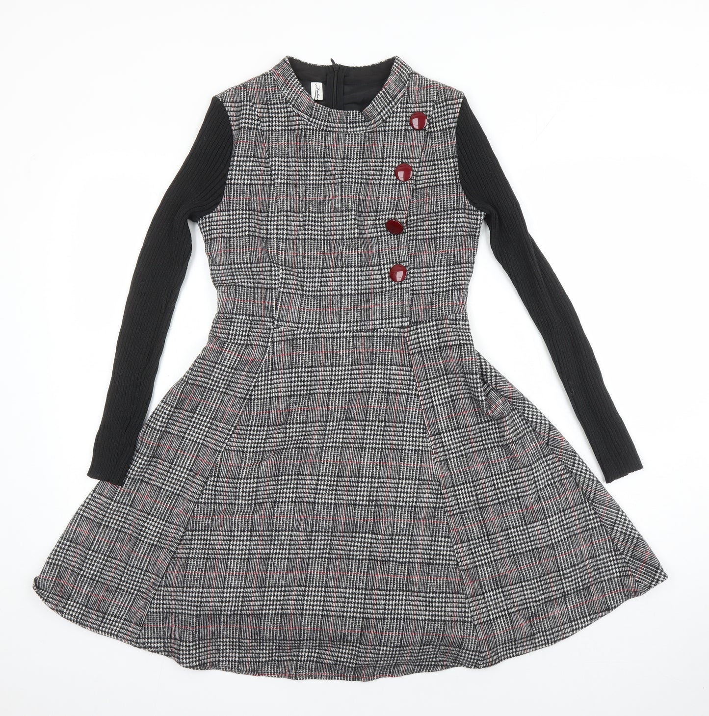Duo Lamei Deiss Womens Multicoloured Check Polyester Blend A-Line Size S Round Neck