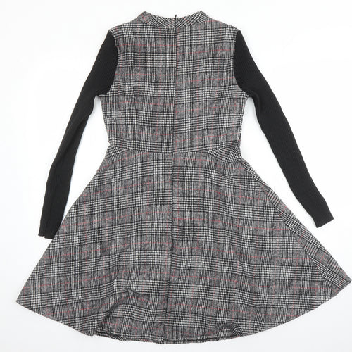 Duo Lamei Deiss Womens Multicoloured Check Polyester Blend A-Line Size S Round Neck