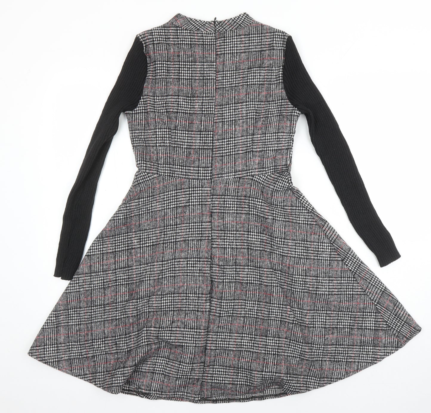 Duo Lamei Deiss Womens Multicoloured Check Polyester Blend A-Line Size S Round Neck