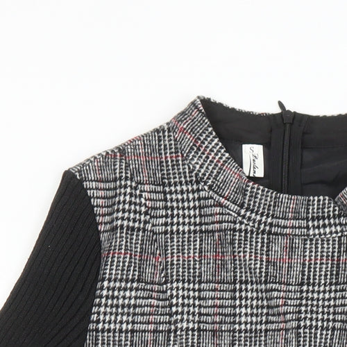 Duo Lamei Deiss Womens Multicoloured Check Polyester Blend A-Line Size S Round Neck