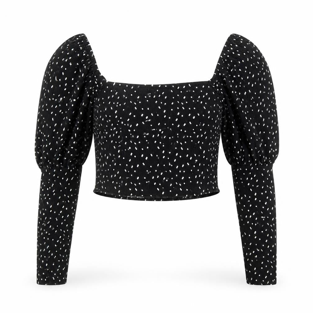 Monkl Womens Multicoloured Polka Dot Polyester Cropped T-Shirt Size S Off the Shoulder