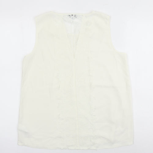 NEXT Womens Ivory Polyester Tunic Blouse Size 14 Round Neck - Lace Detail