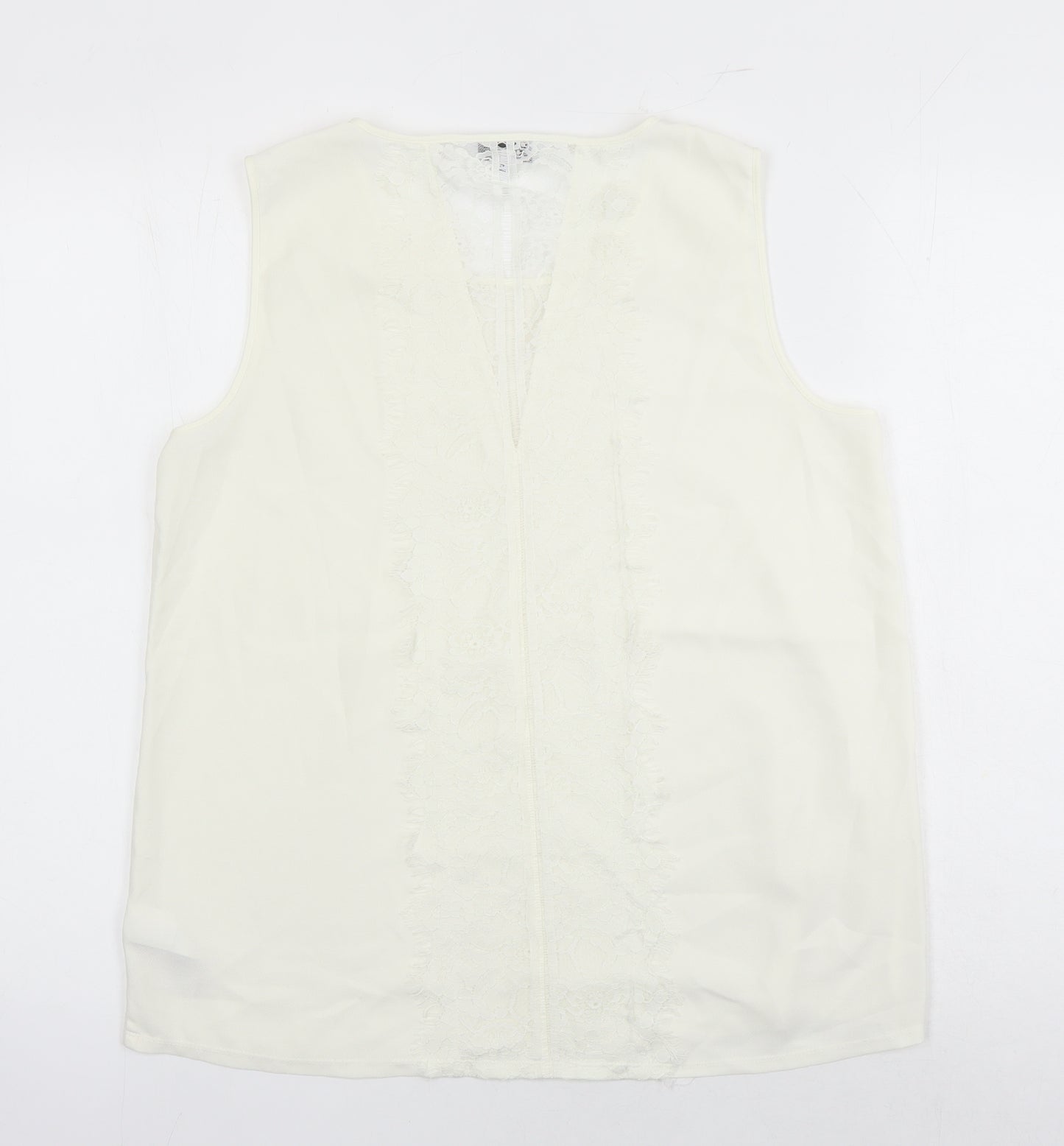 NEXT Womens Ivory Polyester Tunic Blouse Size 14 Round Neck - Lace Detail