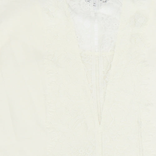 NEXT Womens Ivory Polyester Tunic Blouse Size 14 Round Neck - Lace Detail