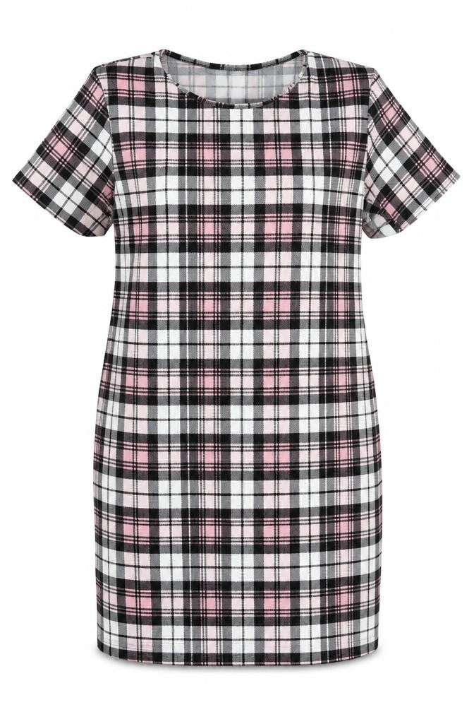 Front view of Kaaya women’s multicoloured check polyester pencil dress, size UK 22, round neck