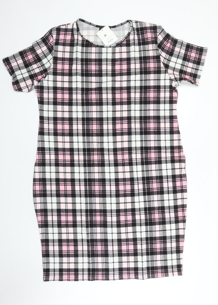 Kaaya Womens Multicoloured Check Polyester Pencil Dress Size 18 Round Neck