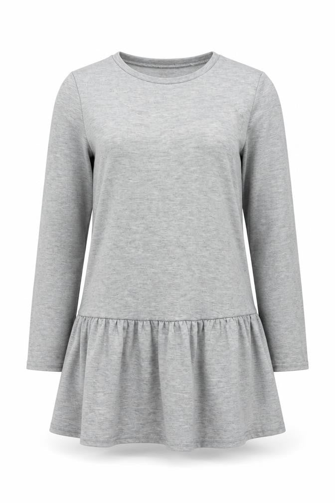 Front view of New Look women’s grey polyester tunic blouse, size UK 10, round neck
