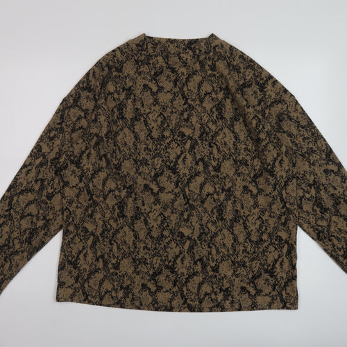 Marks and Spencer Womens Beige Mock Neck Animal Print Polyester Pullover Jumper Size 16