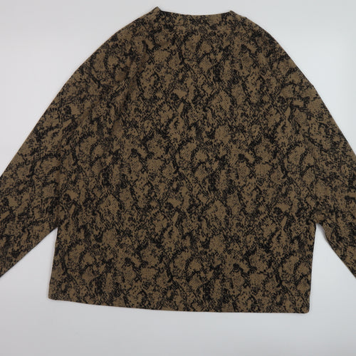 Marks and Spencer Womens Beige Mock Neck Animal Print Polyester Pullover Jumper Size 16