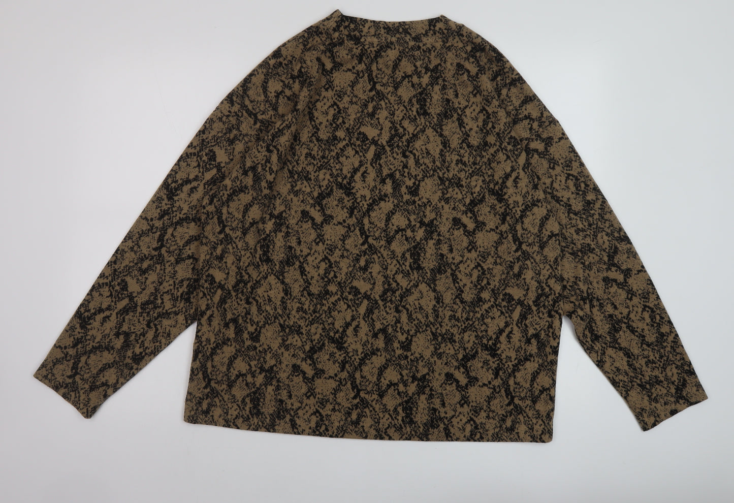 Marks and Spencer Womens Beige Mock Neck Animal Print Polyester Pullover Jumper Size 16