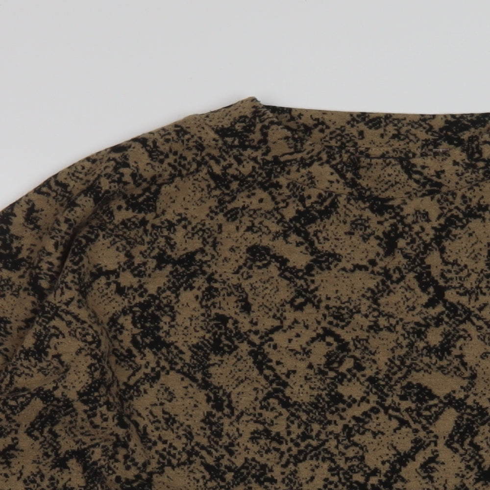 Marks and Spencer Womens Beige Mock Neck Animal Print Polyester Pullover Jumper Size 16