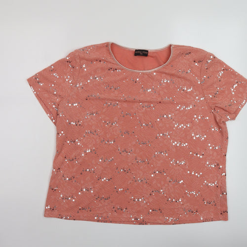 Anna Rose Womens Orange Polyester Basic T-Shirt Size 2XL Crew Neck