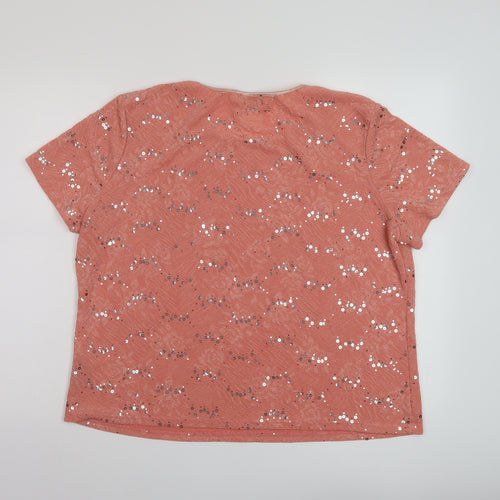 Anna Rose Womens Orange Polyester Basic T-Shirt Size 2XL Crew Neck