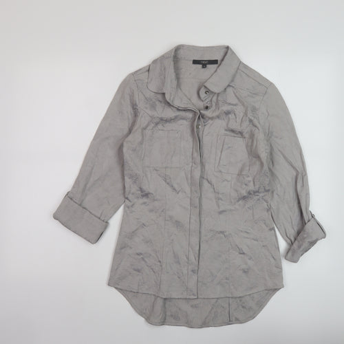 NEXT Womens Grey Cotton Basic Button-Up Size 10 Collared