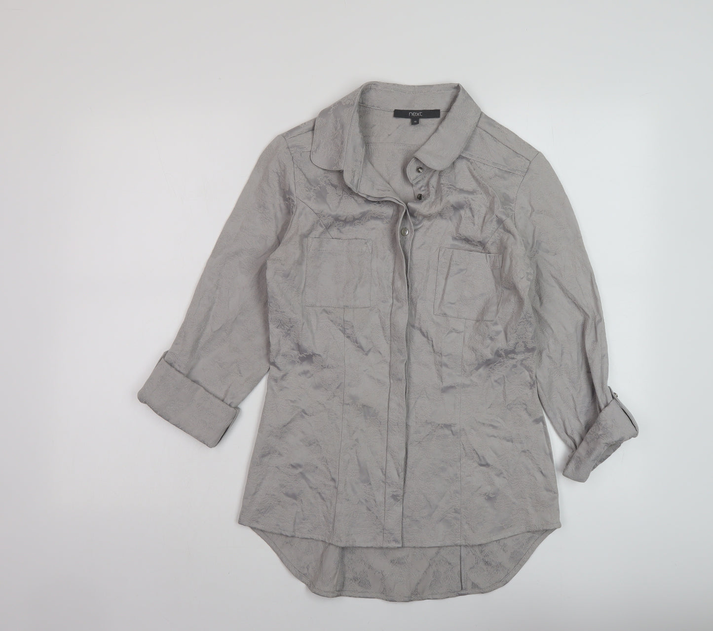 NEXT Womens Grey Cotton Basic Button-Up Size 10 Collared