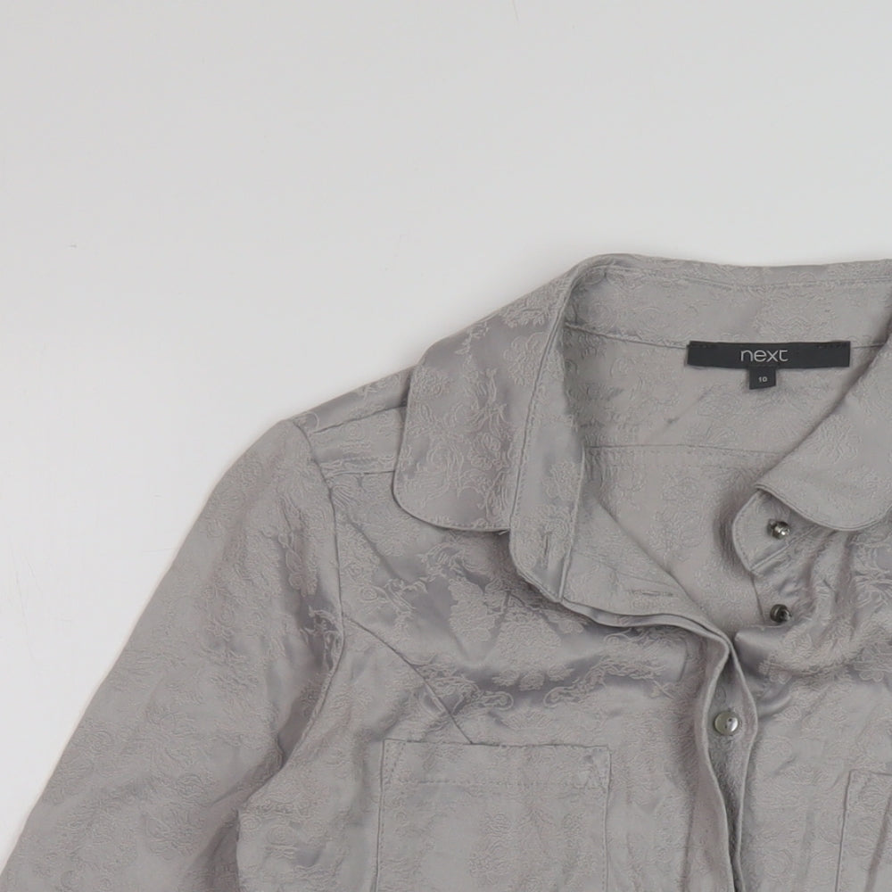 NEXT Womens Grey Cotton Basic Button-Up Size 10 Collared