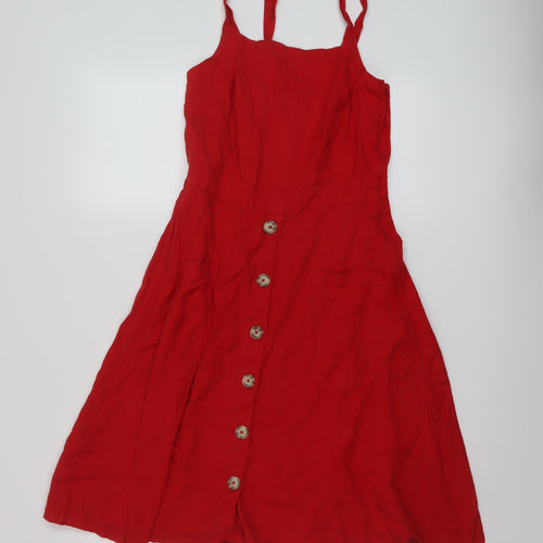 Roman Womens Red Cotton A-Line Size 10 Square Neck Zip