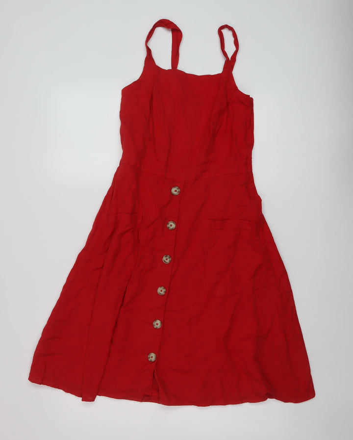 Roman Womens Red Cotton A-Line Size 10 Square Neck Zip