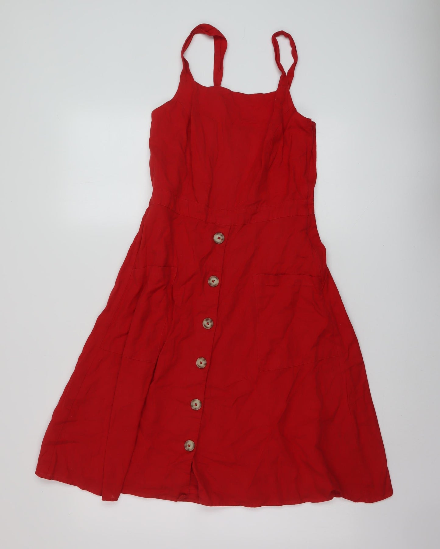 Roman Womens Red Cotton A-Line Size 10 Square Neck Zip