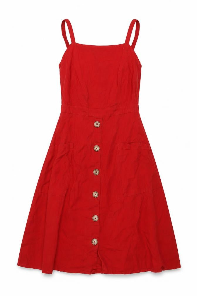 Front view of Roman women’s red cotton a-line, size UK 10, square neck zip